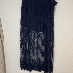 Forever 21 Plus Size 1X Black Lace Maxi Skirt Sheer Overlay Lined GothicRomantic